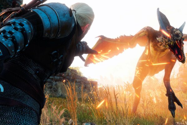 Witcher 3. die Wilde Jagd. der Hexer benutzt das Ignee-Zeichen