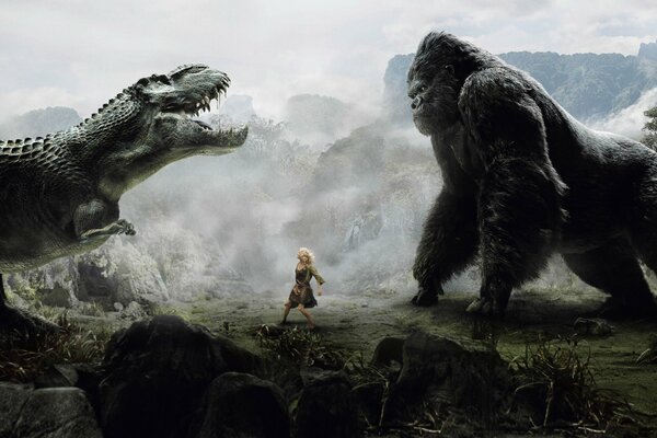Gigante King Kong vs dinosaurio