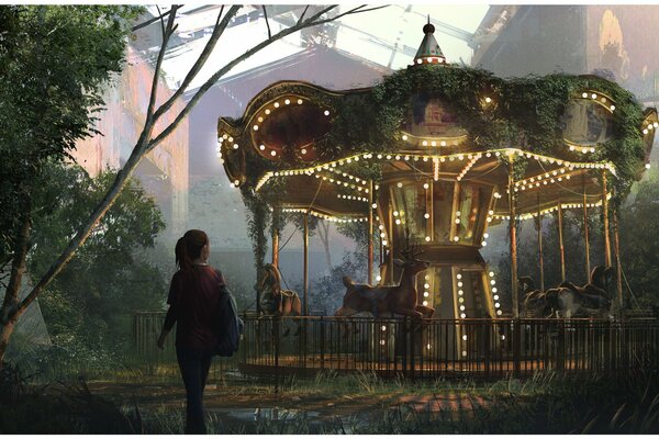 A girl near the old carousel