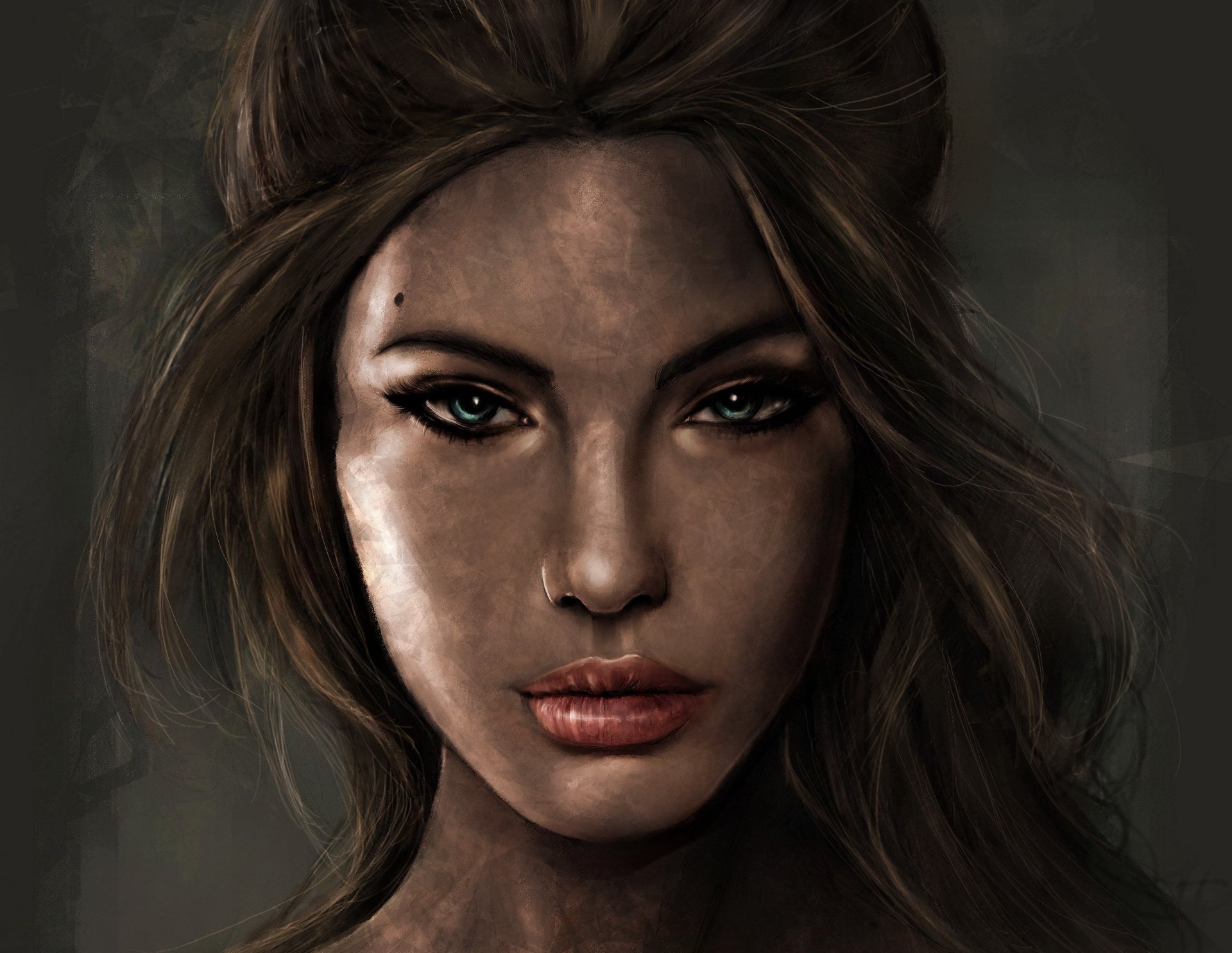 lara croft tomb raider art girl portrait face view hair