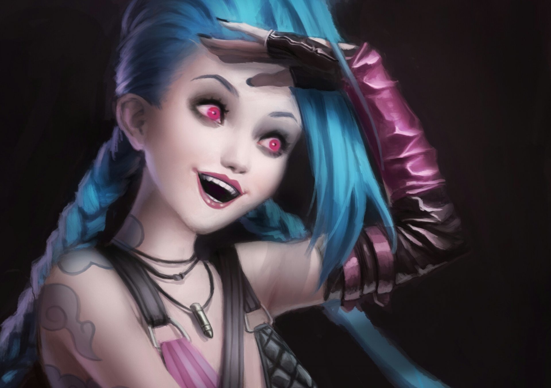 jinx league of legends kunst lächeln mädchen