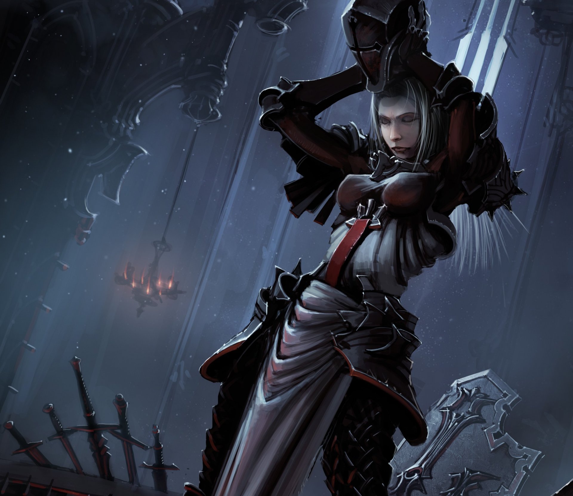 diablo iii soul reaper crusader dziewczyna hełm tarcza świątynia