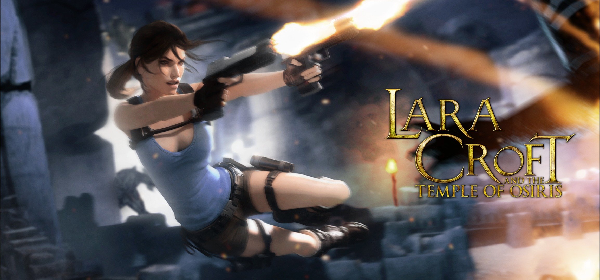 lara croft świątynia ozyrysa lara croft i świątynia ozyrysa tomb raider dziewczyna skok pistolety