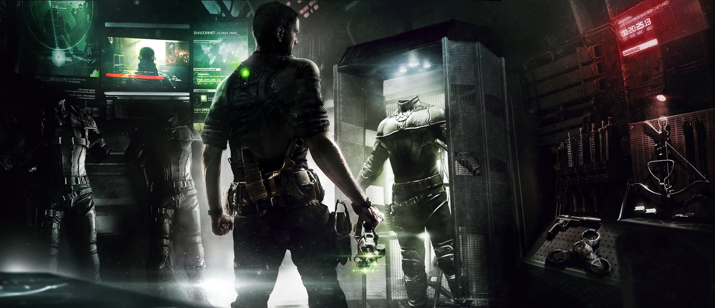 tom clancy splinter cell: czarna lista podzielone komórki: czarna lista tom clancy sam fisher samuel leo fisher samuel l. fisher agent broń pistolet nóż monitory gogle noktowizyjne sprzęt kostiumy kusza ubisoft toronto