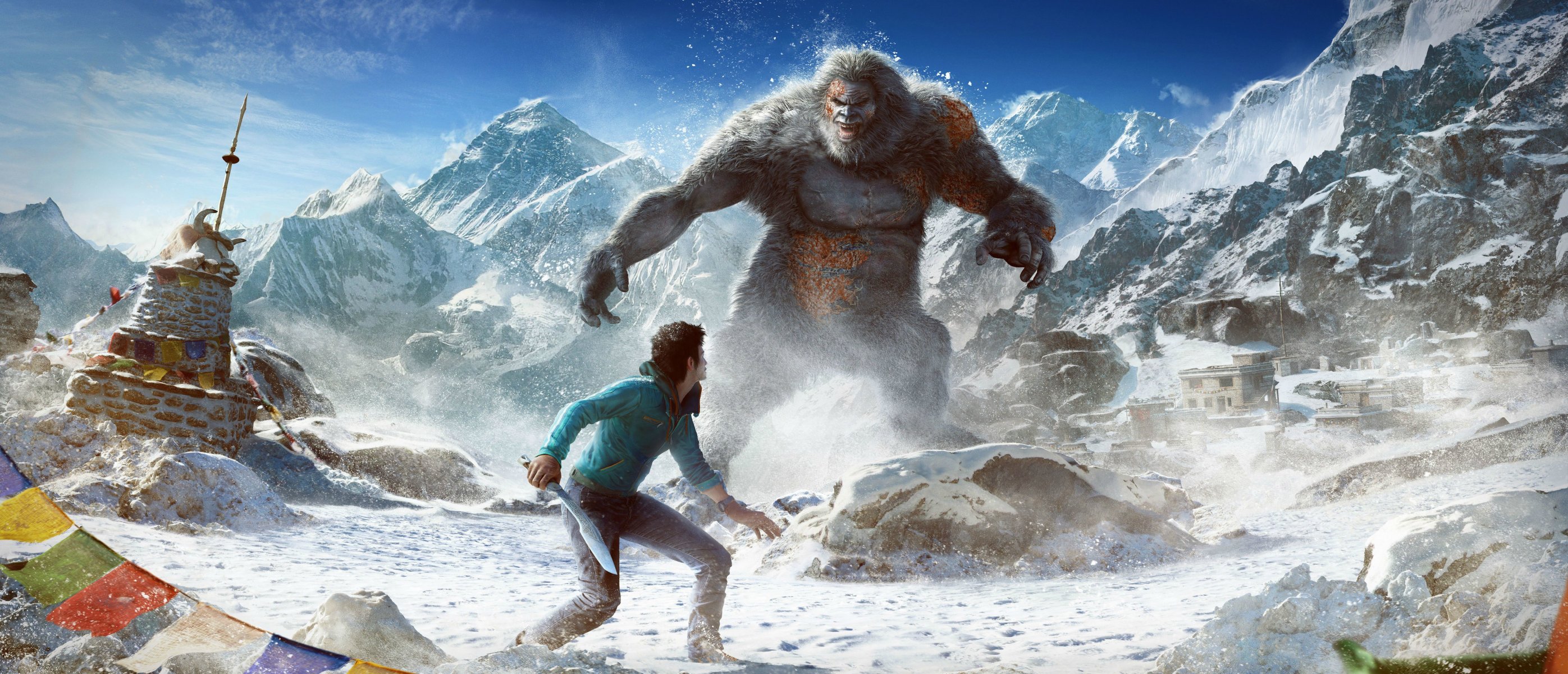 far cry 4: valley of the bigfoot far cry 4 ubisoft ajay gale chmury góry śnieg widok kirat bigfoot mech broń niebo yeti dlc