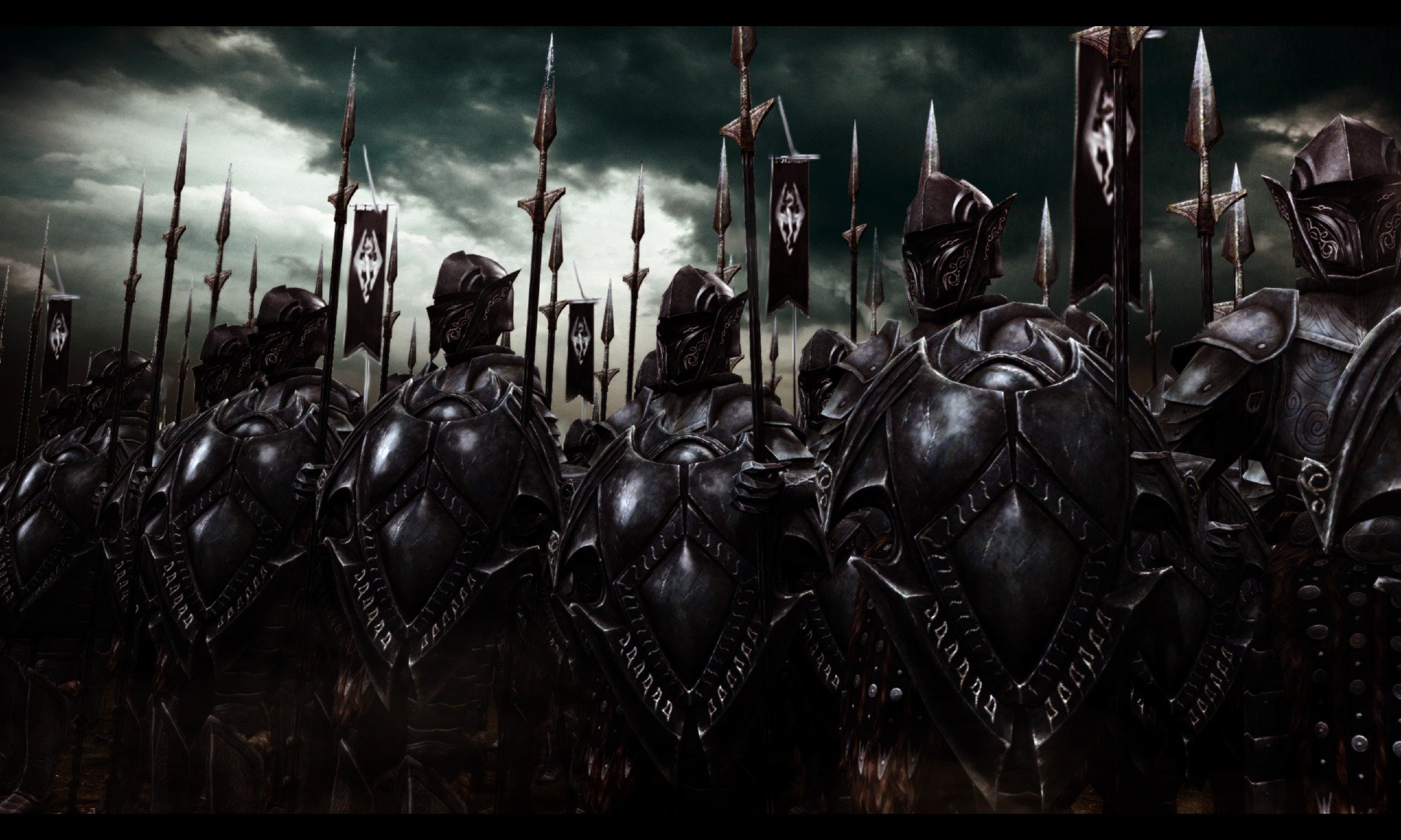 the elder scrolls skyrim ancient scrolls skyrim army ebony armor warriors formation art