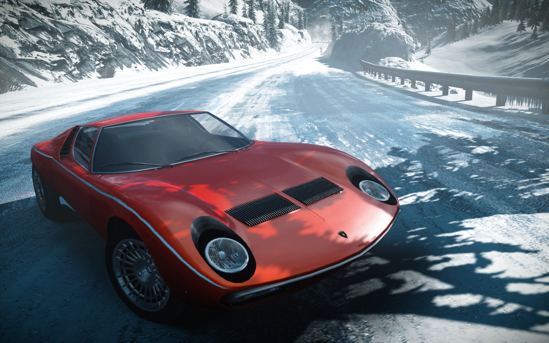 necessità speed the run lamborghini miura sv auto sportiva classica gara fari neve montagna