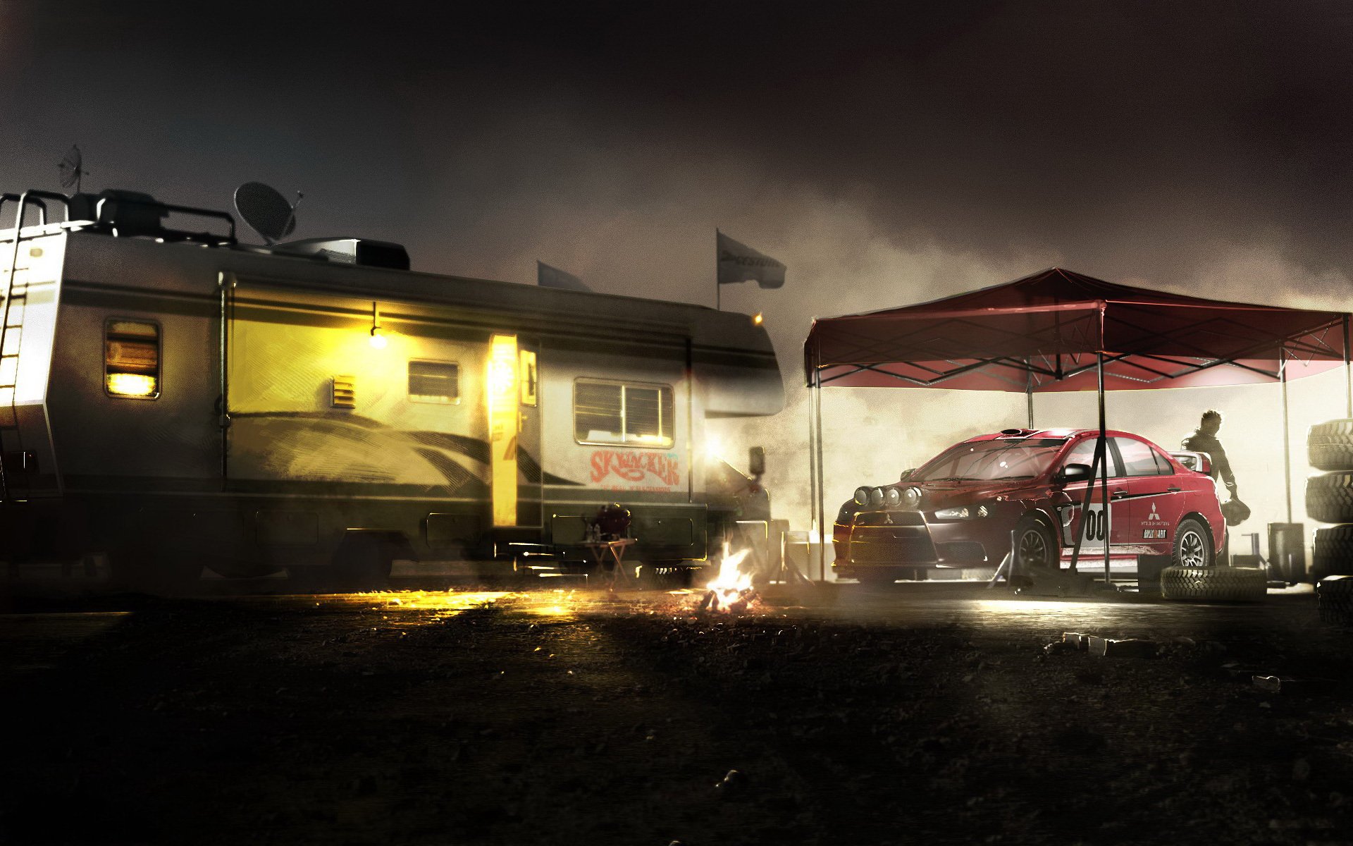 colin mcrae: dirt 2 notte rimorchio uomo auto baldacchino pneumatici luci