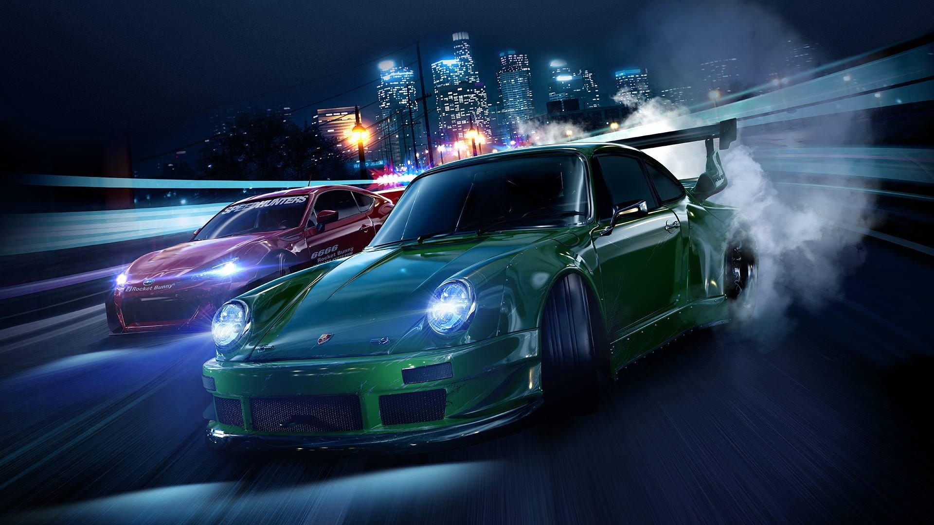 necesidad de velocidad coches coches porsche subaru noche velocidad carretera ciudad casa luces humo neumáticos luces tuning juego fantasma arte electrónico