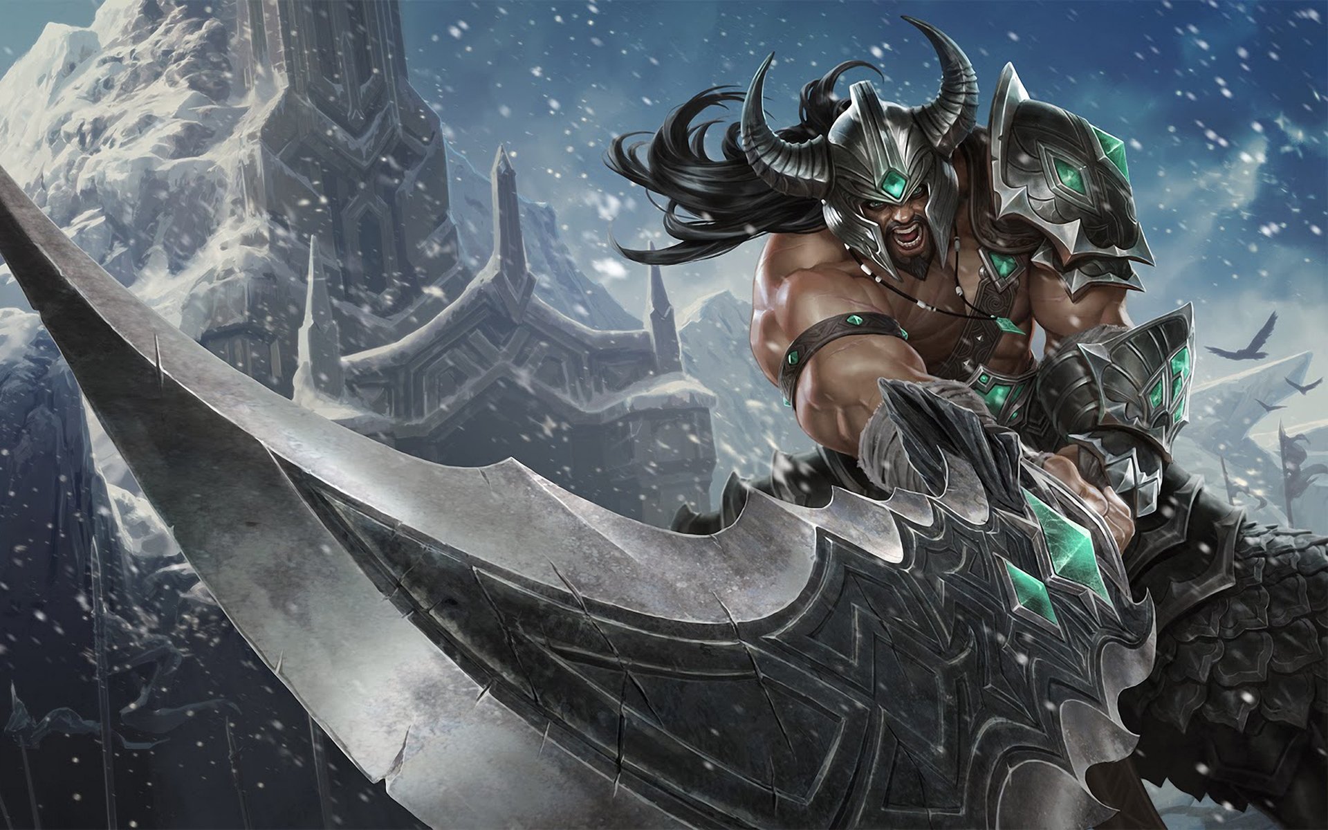 league of legends lol tryndamere guerriero armatura spada rocce neve rabbia