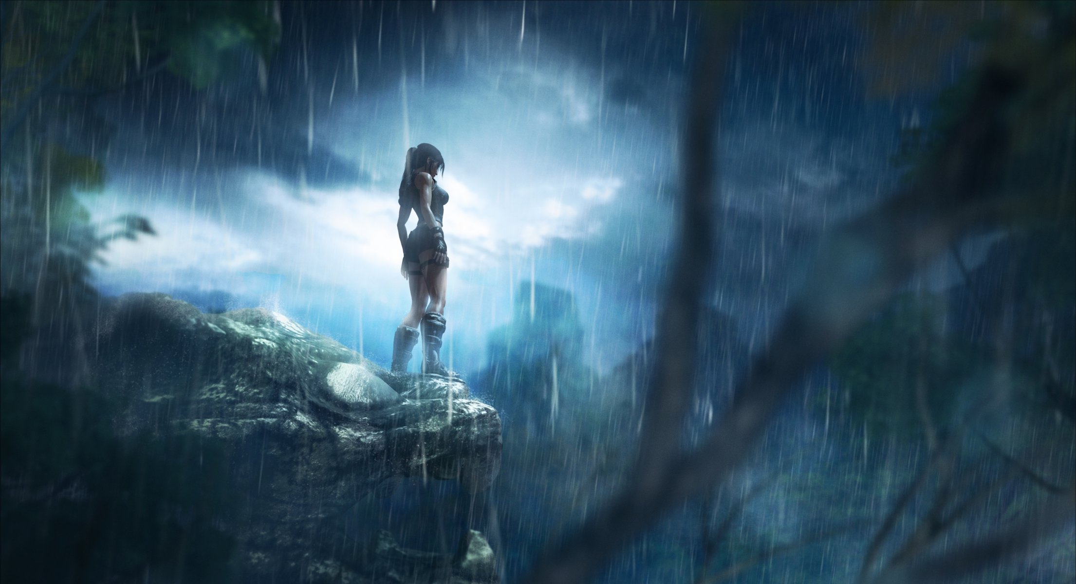 selva lluvia noche lara croft tomb raider