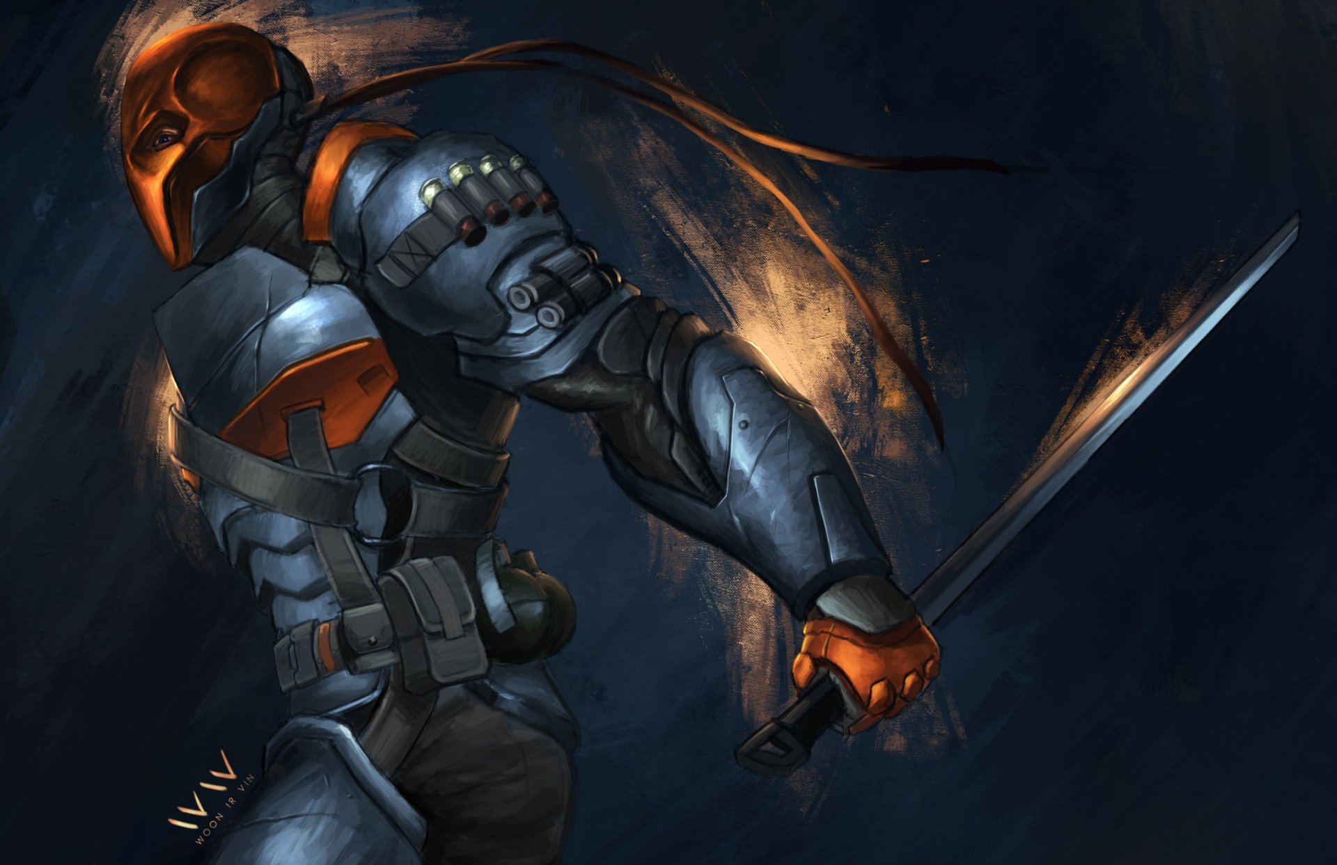 arte deathstroke batman: arkham origins armatura maschera spada