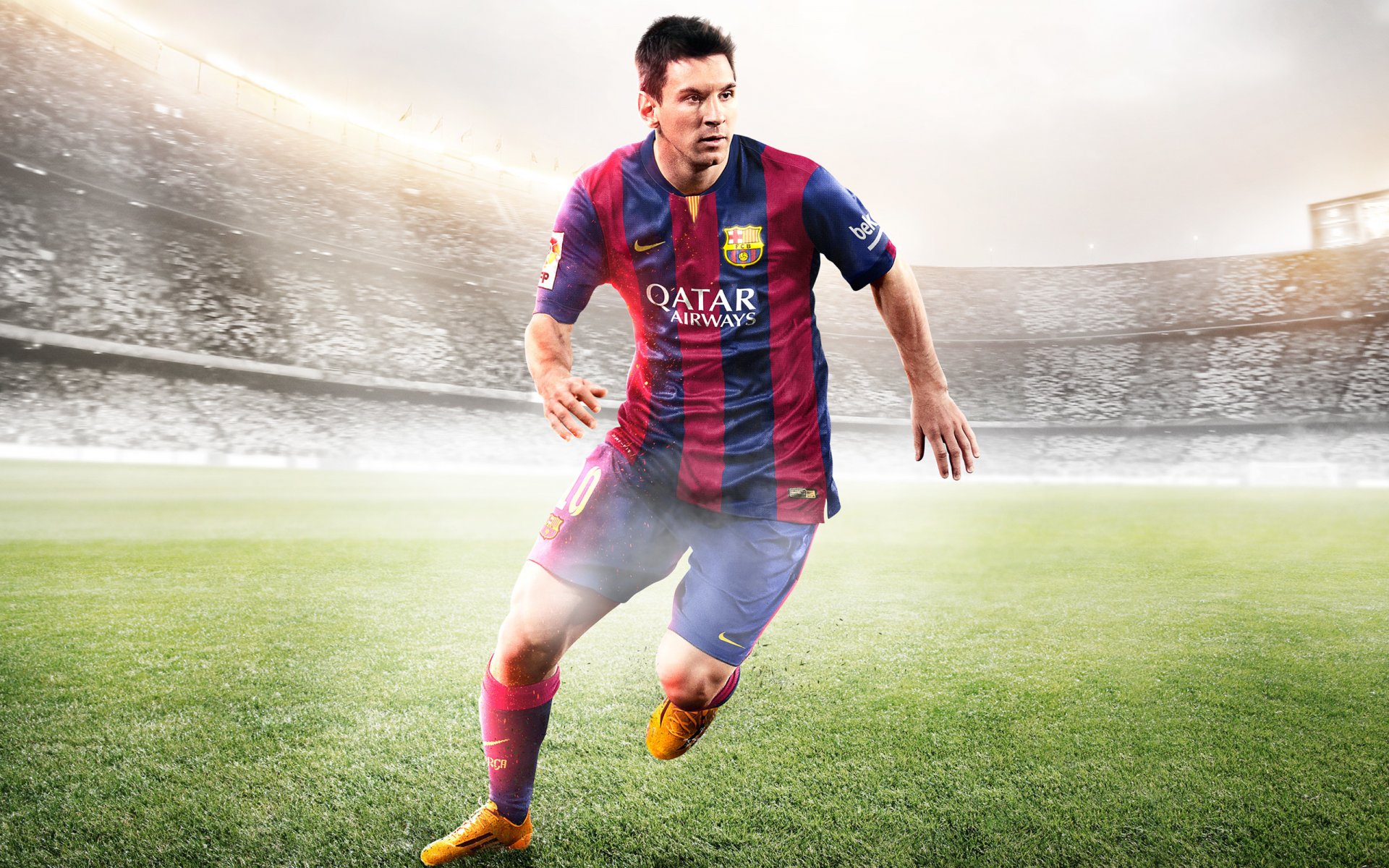 fifa 15 electronic arts fifa messi fußballer stadion form licht felder nike himmel wolken rauch fahnen gras