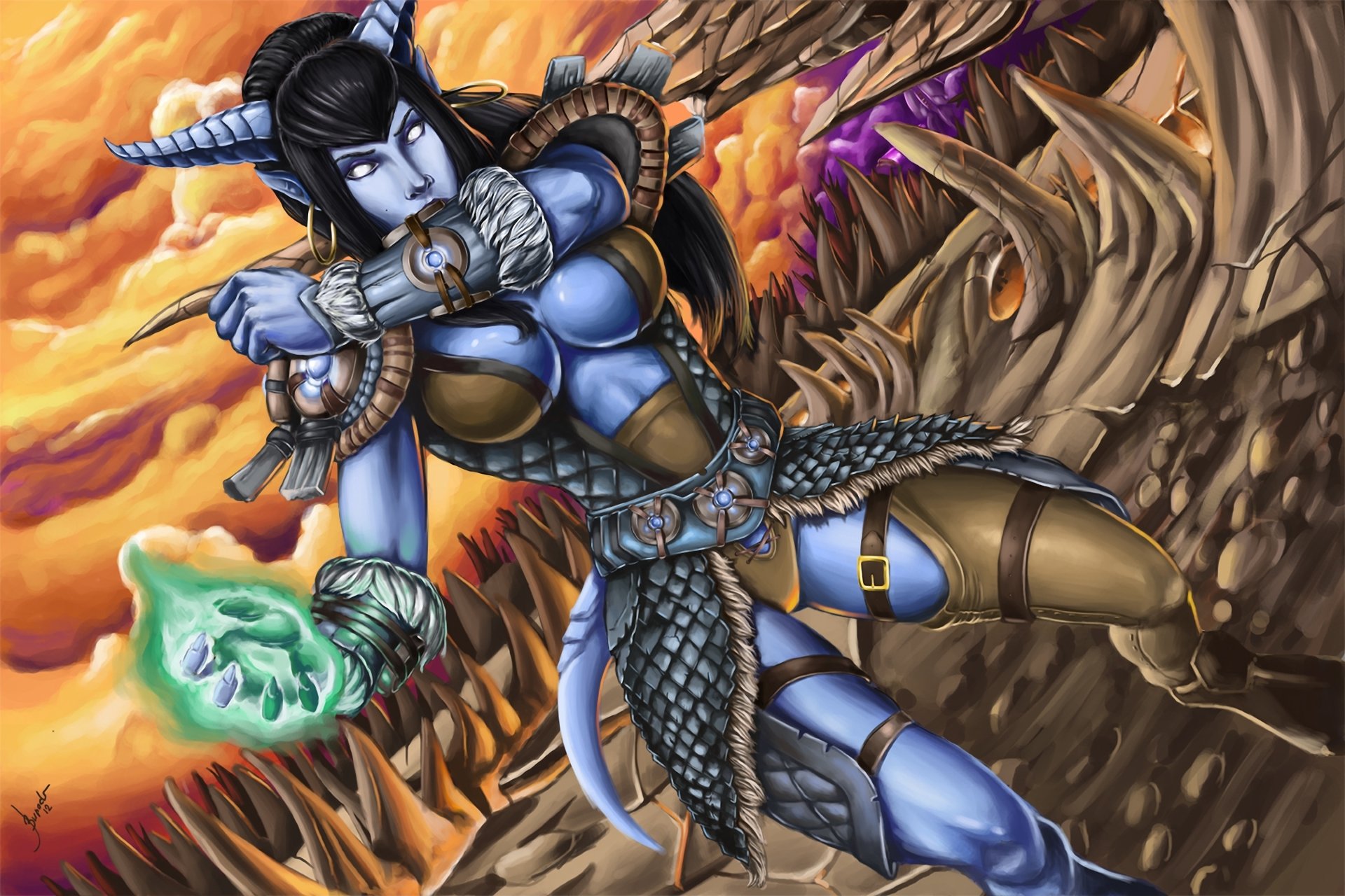 mundo de warcraft wow draenei chica armadura magia espadas