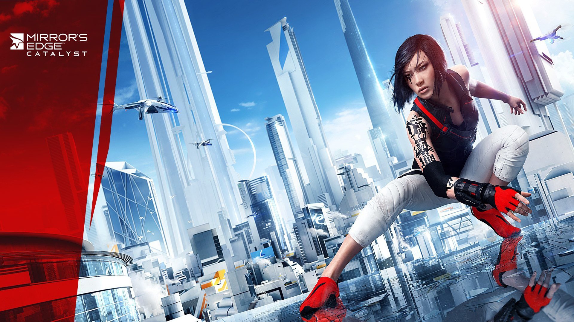 Mirrors edge : catalyst girl faith faith city houses sky clouds reflection cracks tattoo ea dice electronic art