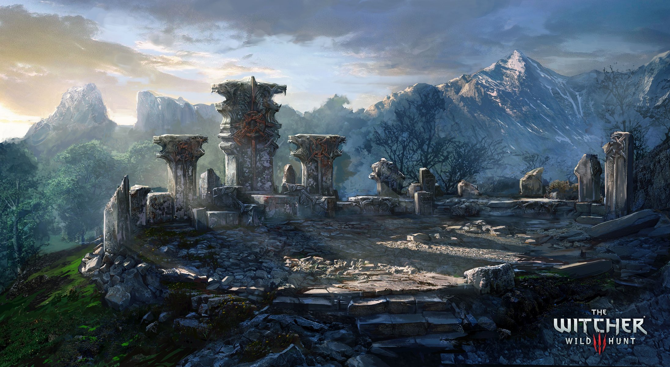 the witcher 3: chasse sauvage montagnes monument art the witcher