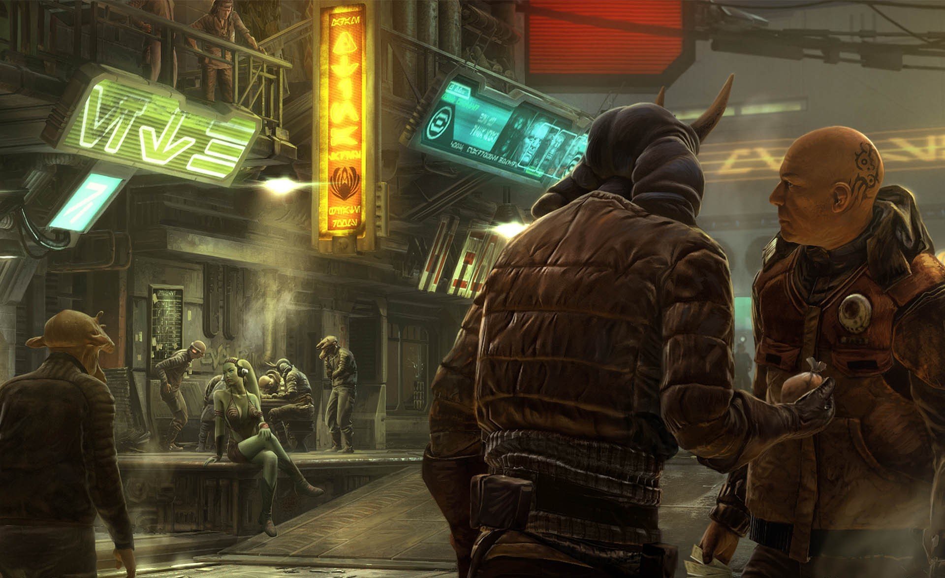 tar wars 1313 art town a man tattoos a sign neon