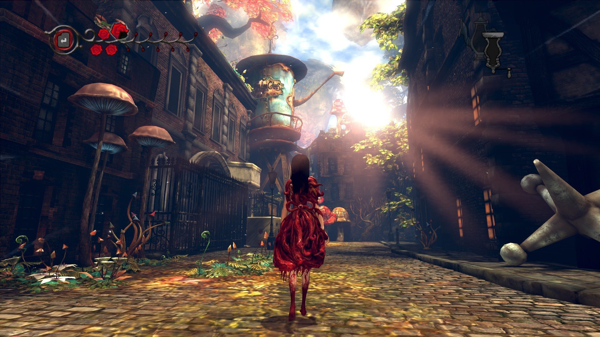 alice: madness returns quirkiness blood plants mushrooms house