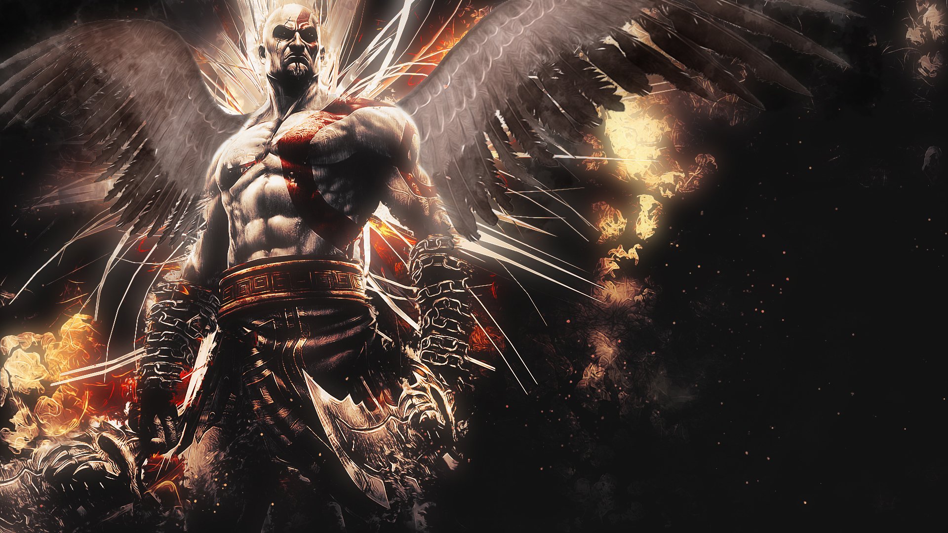 god of war: ascension god of war kratos ascension mighty wings blades abstract video game background