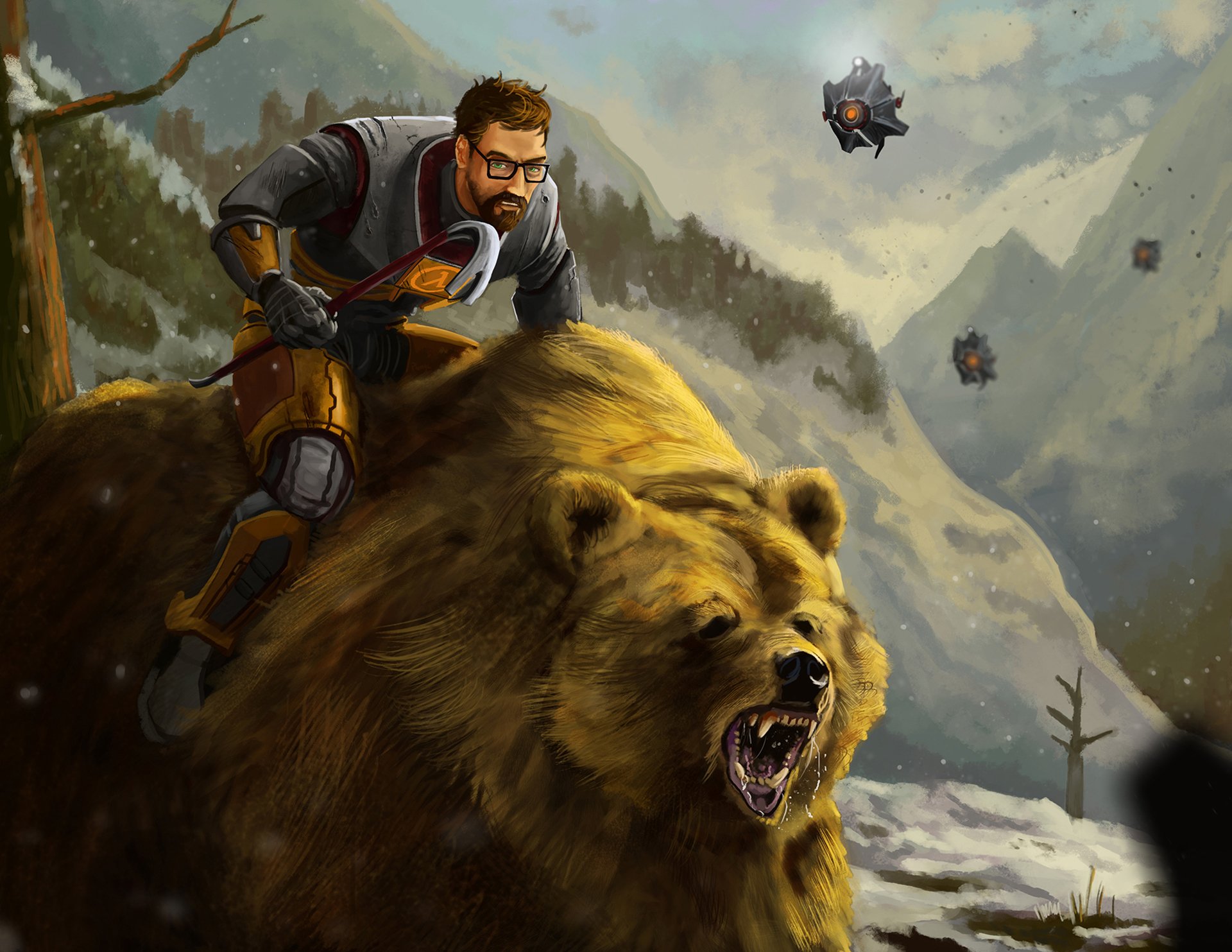 gordon freeman half-life fan art forest bear