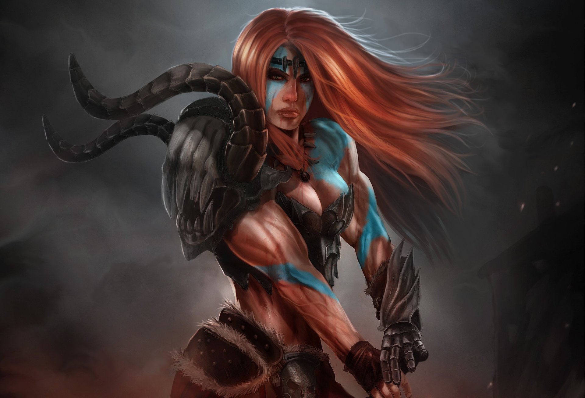 arte diablo iii soul reaper barbaro ragazza colorazione rossa muscoli