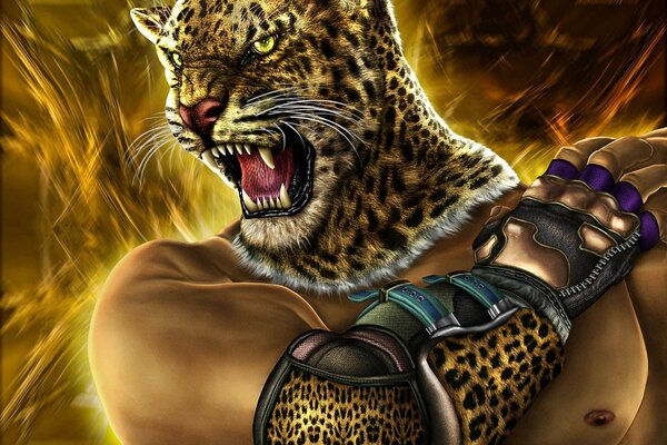 Dibujo de arte de cheloynka con cabeza de leopardo