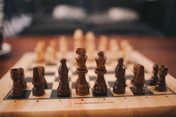 There is a board with chess pieces on the table