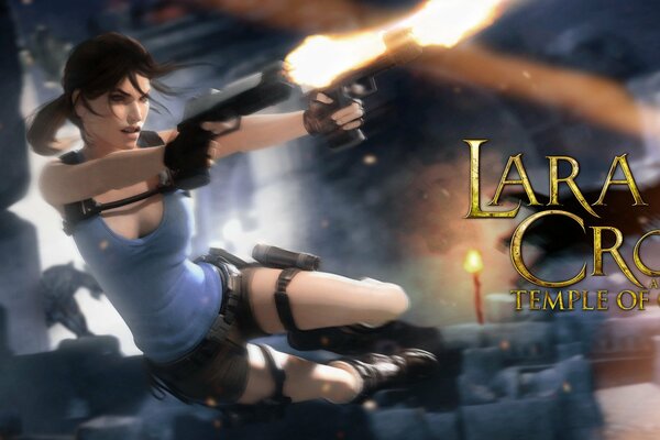 Lara Croft schießt einen Sprung