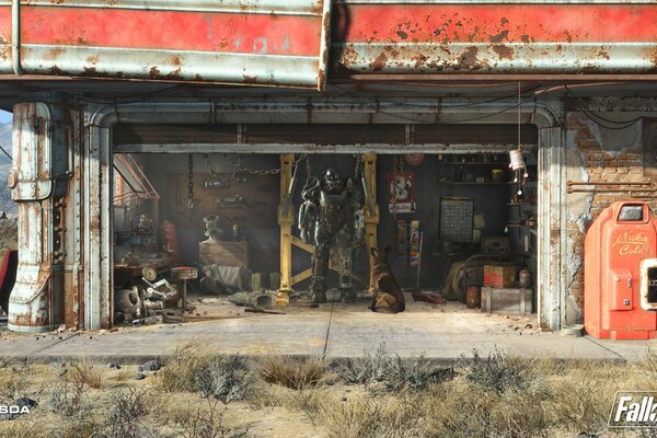 Wasteland of steel brothers, power armor in the hangar