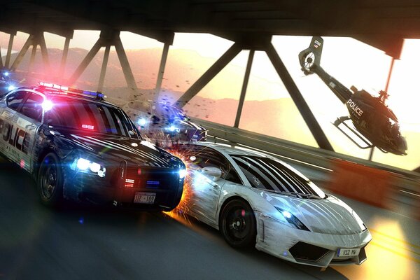 Chase with the police on the bridge from need for speed mat wanted