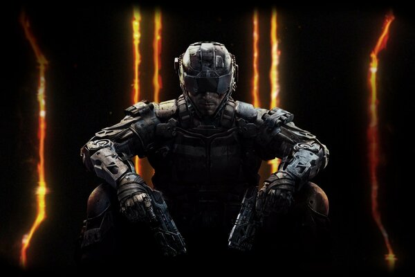 Żołnierz w hełmie z bronią z Call of duty: black ops 3