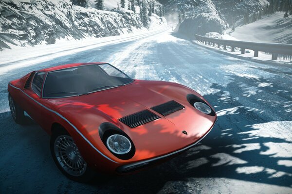 Rennen auf dem Lamborghini miura sv im Schnee