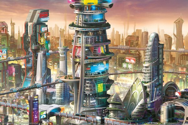 Hermosa ciudad fantástica del futuro