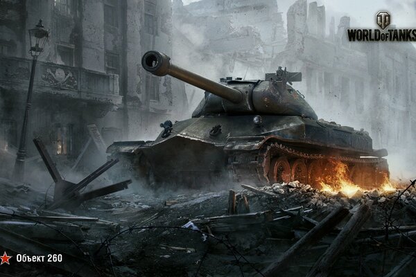 Salvapantallas del juego world of tanks el tanque de los edificios destruidos