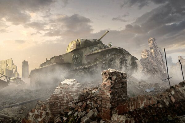 Art Tank allemand sur les ruines du jeu World of Tanks