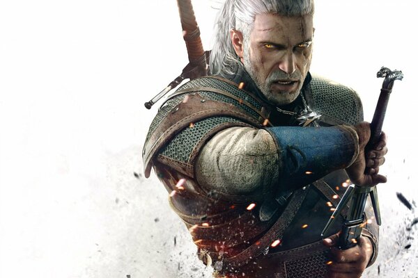 Charakter aus dem Spiel Witcher 3 wilde Jagd mit dem Schwert