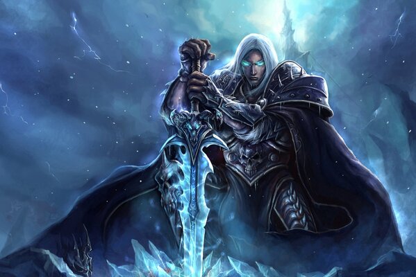El rey Exánime del universo Warcraft con una espada