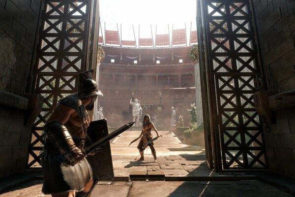 Gladiador armado en el hermoso Coliseo