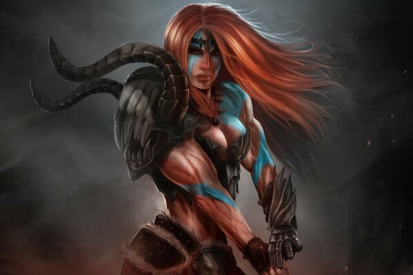 The girl is a warrior . The red - haired beast