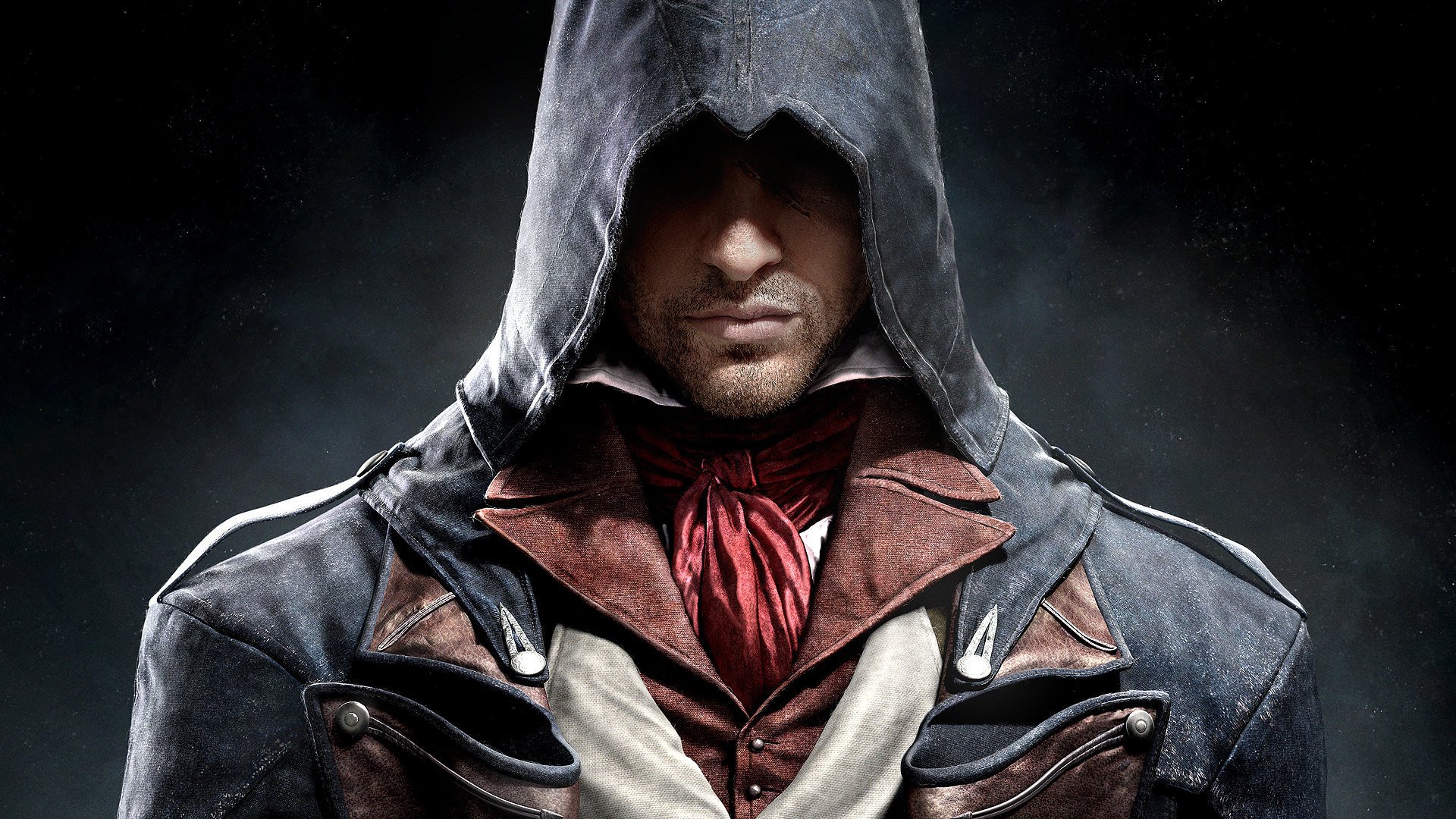 assassins creed: unidad arno asesino capucha tela cerdas nariz labios cicatriz ubisoft