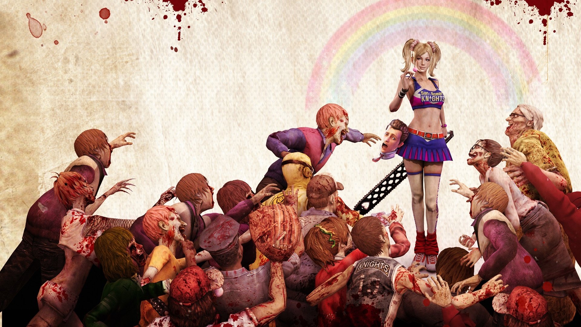 lollipop chainsaw zombie mädchen elektrische säge kopf blut