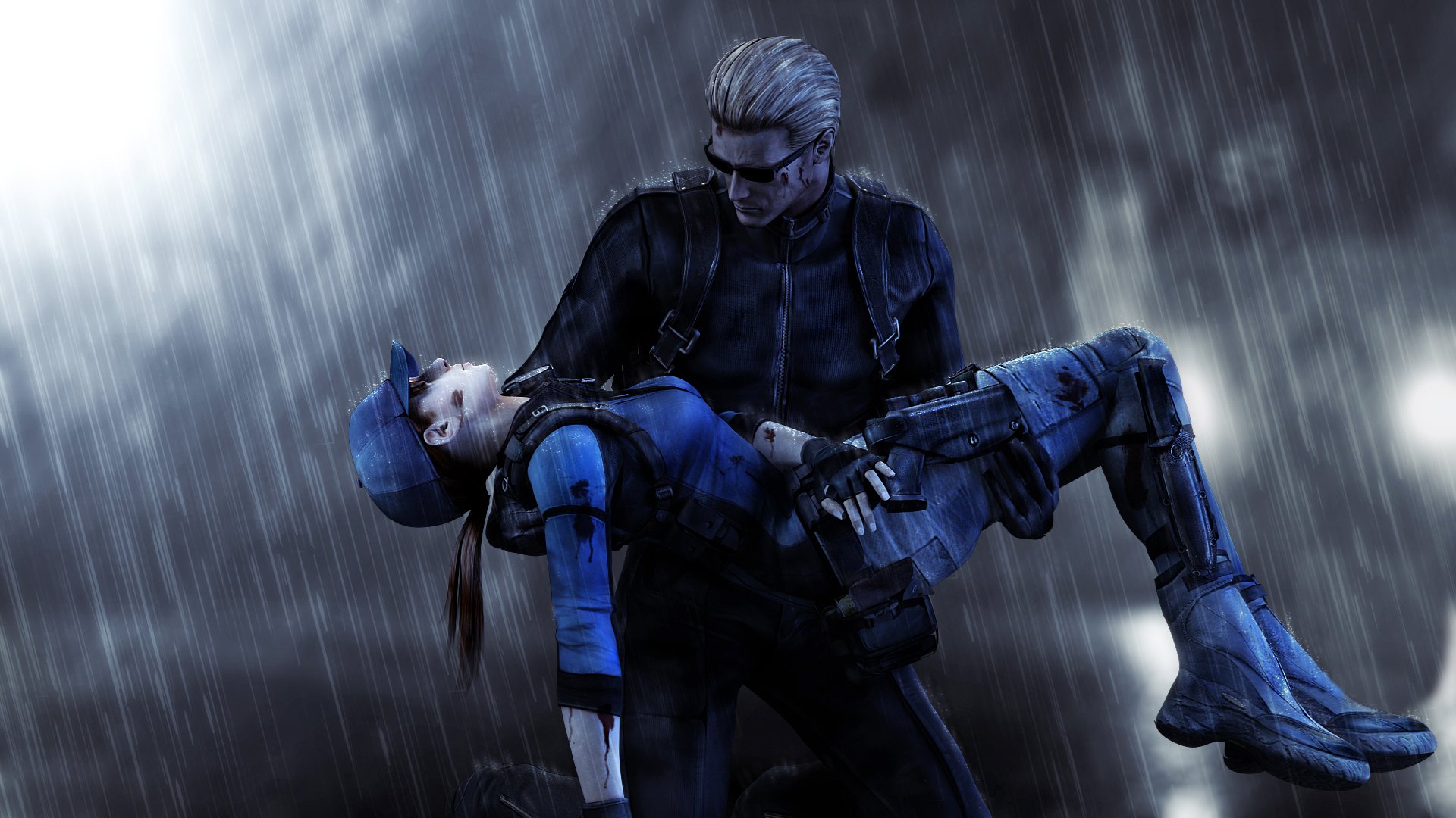 resident evil 5 biohazard 5 fanart albert wesker jill valentine rain