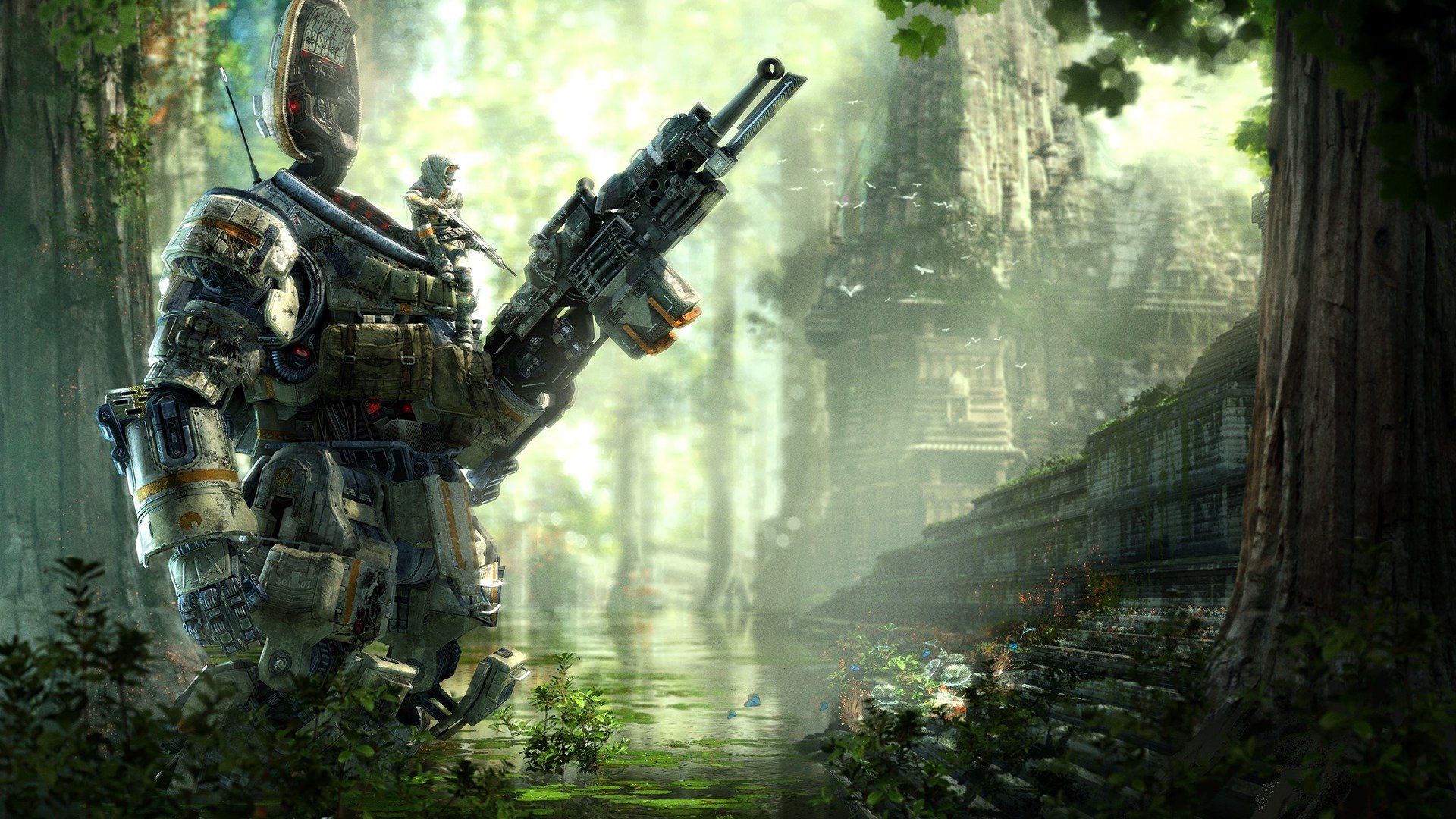 titanfall : expedition respawn entertainment electronic arts e.a. roboter soldat titan pilot gebäude waffen jäger dschungel ausrüstung wasser dlc titanfall