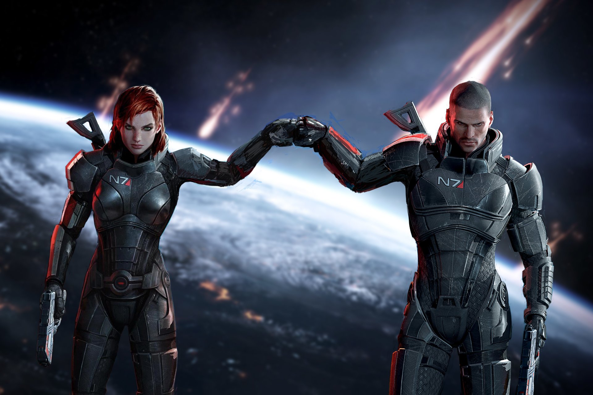 mass effect art game jane shepard john shepard armour weapon