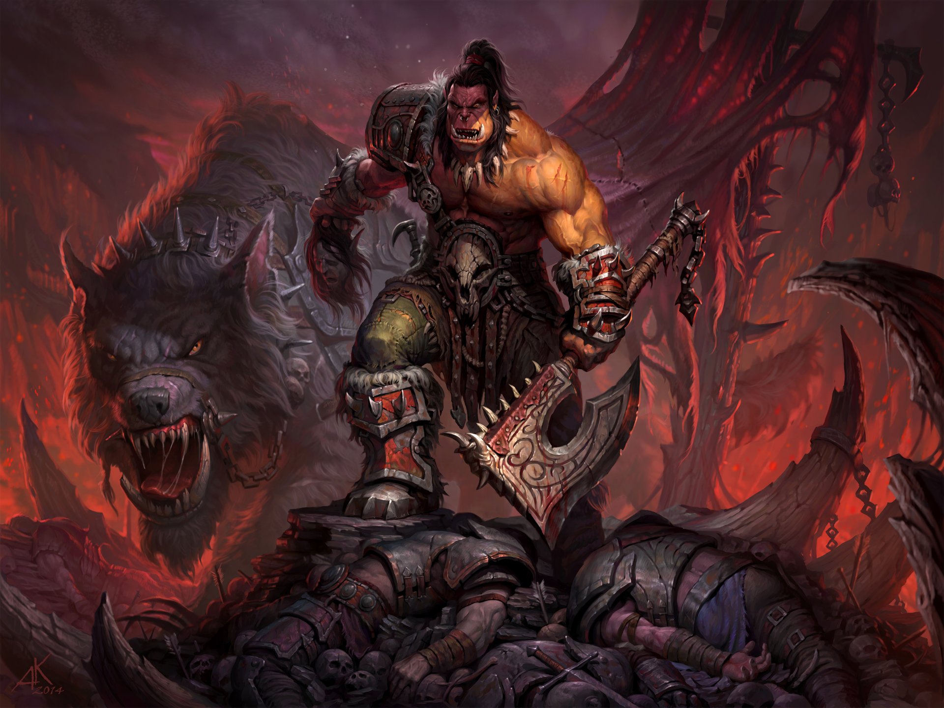 warlords of draenor wow world of warcraft ork wolf warrior axe chains warcraft grommash hellscream