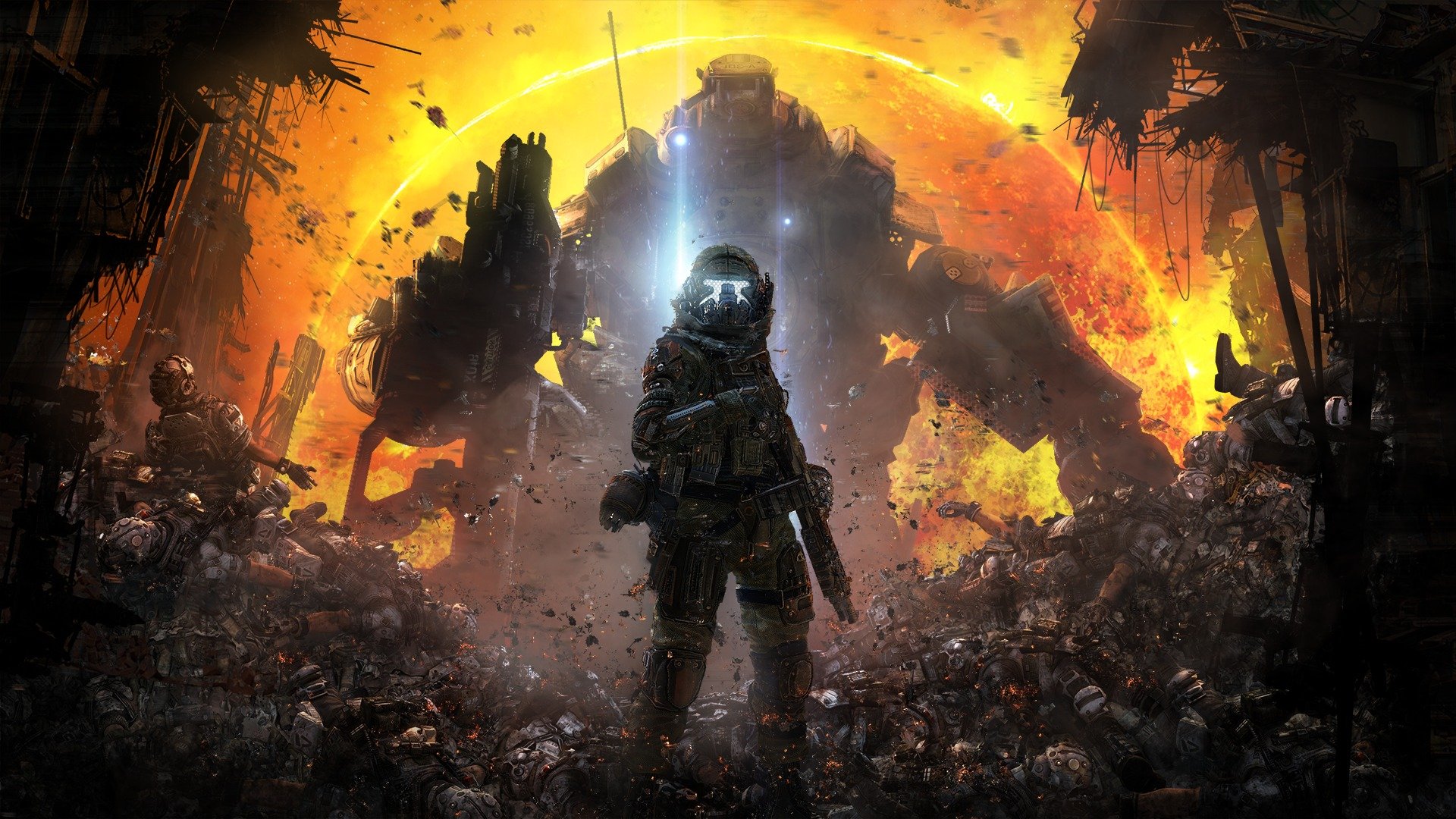 titanfall soldats combattants pilote titan atlas fourrures cadavres cendres armes soleil bluepoint jeux respawn entertainment electronic art