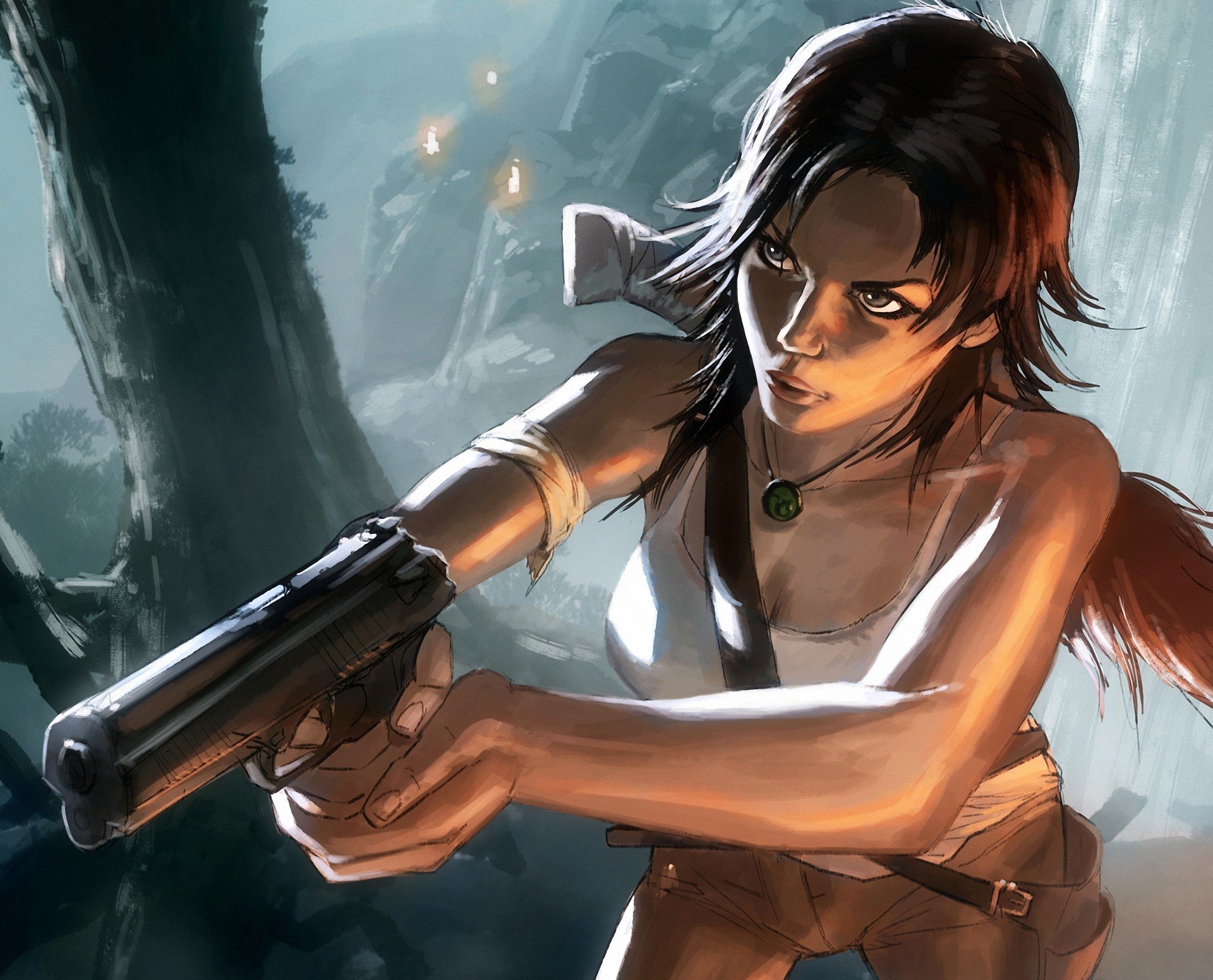 kunst loyvet pierre lara croft tomb raider reborn mädchen pistole