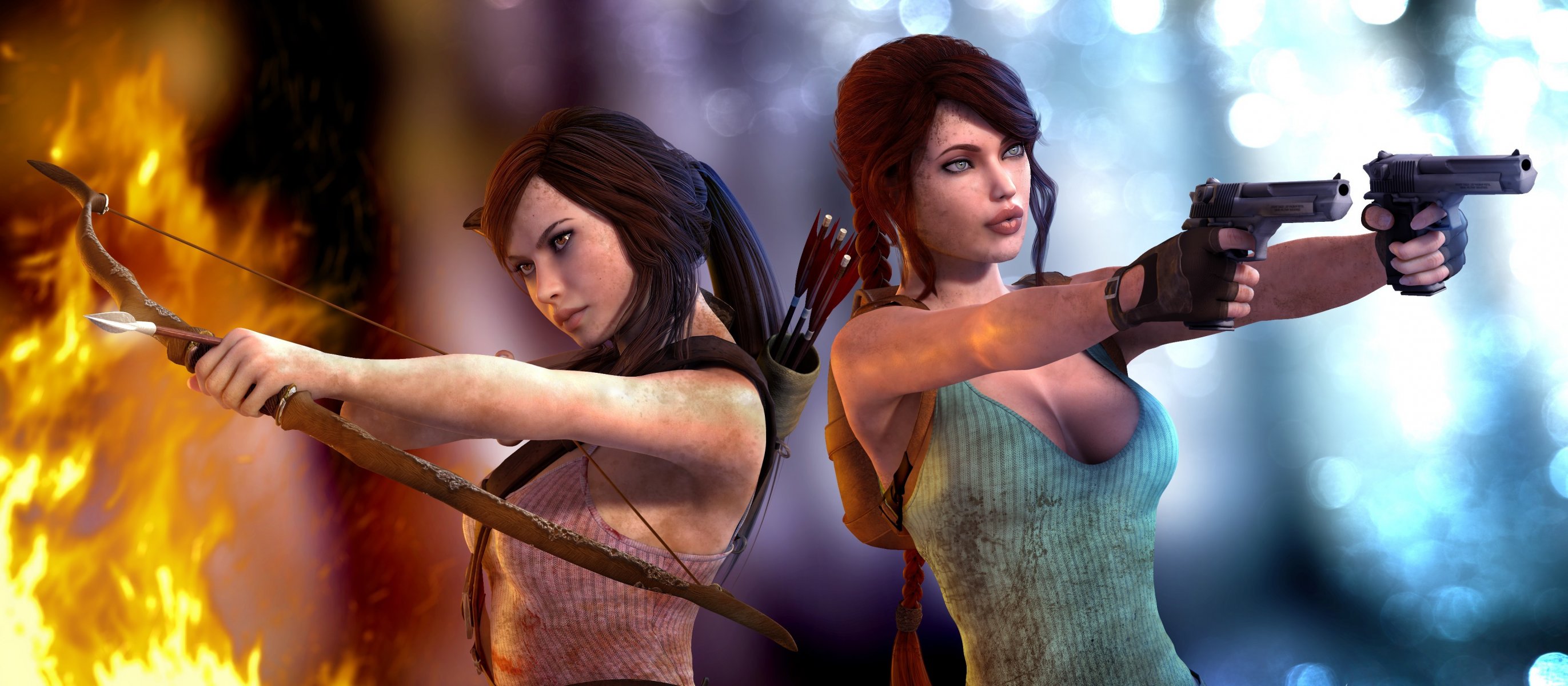 art tomb raider lara croft aicka dziewczyny pistolety łuk ogień