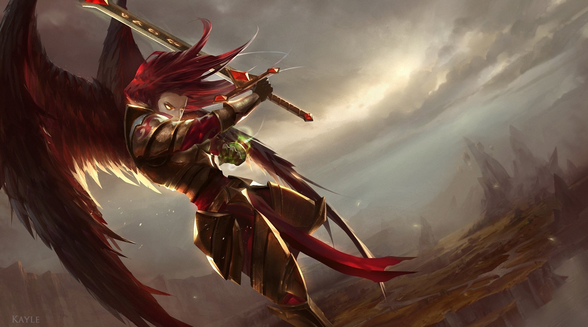 art cabalfan league of legends kayle guy wings sword in the sky