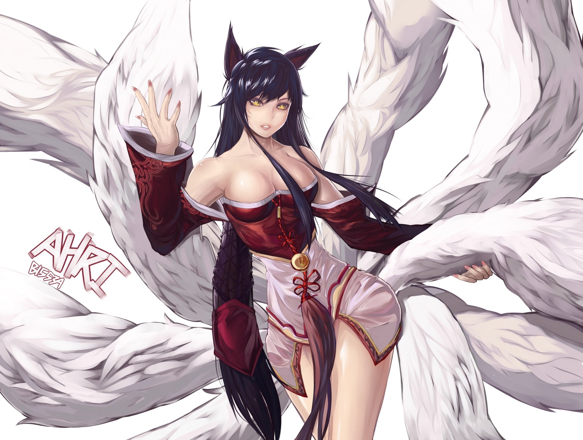 kunst brian song mädchen ahri blick geste fuchs schwänze ohren league of legends